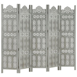 Fauci Mango Wood 5 Panels 200cm x 165cm Room Divider In Grey