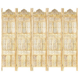Fauci Mango Wood 5 Panels 200cm x 165cm Room Divider In Natural