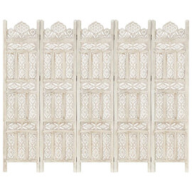 Fauci Mango Wood 5 Panels 200cm x 165cm Room Divider In White