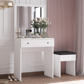 Felian Wooden Dressing Table Set With Mirror In White