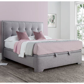 Felton Fabric Ottoman Storage King Size Bed In Grey