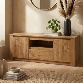 Felton Wooden TV Stand with 2 Doors 1 Drawer in Oak