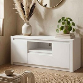 Felton Wooden TV Stand with 2 Doors 1 Drawer in White