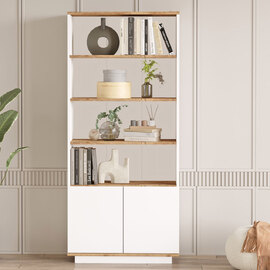 Felyn Wooden Bookcase with 2 Doors 4 Shelves in Atlantic Pine and White