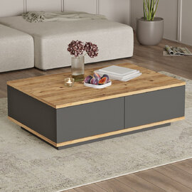 Felyn Wooden Coffee Table with 2 Flap Doors in Atlantic Pine and Anthracite