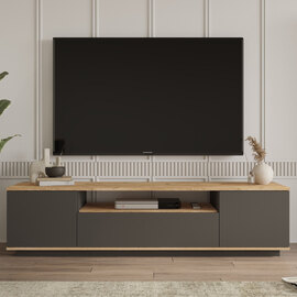 Felyn Wooden TV Stand with 3 Flap Doors in Atlantic Pine and Anthracite