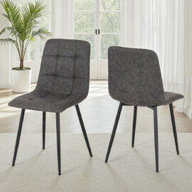 Fenvio Dark Grey Fabric Dining Chairs with Metal Legs in Pair