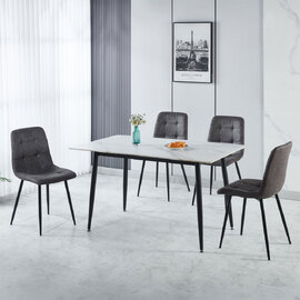 Fenvio White Marble Stone Effect Dining Table with 4 Dark Grey Chairs