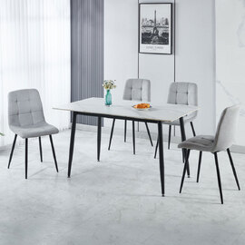 Fenvio White Marble Stone Effect Dining Table with 4 Light Grey Chairs