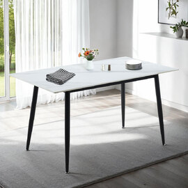 Fenvio White Marble Stone Effect Dining Table with Metal Frame