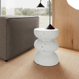 Fenvora Round Fiber Cement Side Table in Matt White Terrazzo