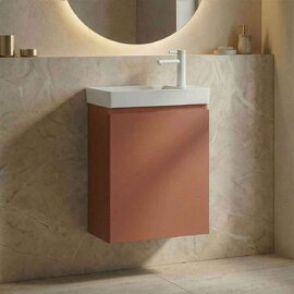 Ferla 400mm Wooden Wall Mounted Vanity Unit & Basin with 1 Door in Matte Cinnamon