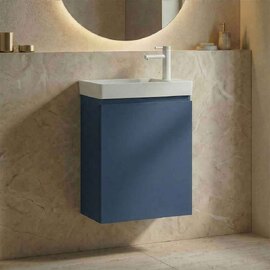 Ferla 400mm Wooden Wall Mounted Vanity Unit & Basin with 1 Door in Petrol Blue