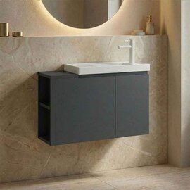 Ferla 800mm Wooden Wall Mounted Vanity Unit & Basin with 2 Doors in Matte Anthracite