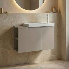 Ferla 800mm Wooden Wall Mounted Vanity Unit & Basin with 2 Doors in Matte Mink