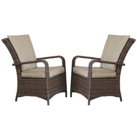 Fetsa Brown Rattan Garden Dining Chairs With Cushion In Pair