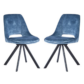 Fexon Blue Velvet Dining Chair with Black Legs in Pair