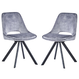 Fexon Light Grey Velvet Dining Chair with Black Legs in Pair