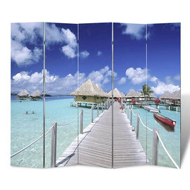 Fifer Folding Fir Wood 200cm X 170cm Room Divider In Beach