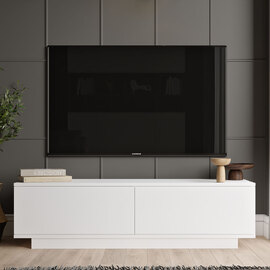 Filaroa Wooden TV Stand with 2 Flap Doors in White