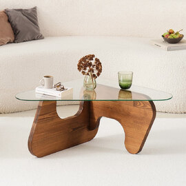 Fileno Tempered Glass Top Coffee Table with Chesnut Solid Wood Frame