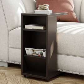 Filira Wooden Side Table with Magazine Rack in Anthracite