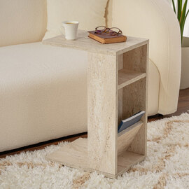 Filira Wooden Side Table with Magazine Rack in Travertine