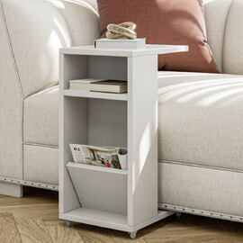 Filira Wooden Side Table with Magazine Rack in White