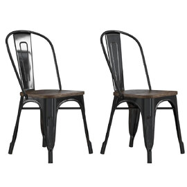 Findlay Black Wooden Dining Chairs With Metal Frame In Pair