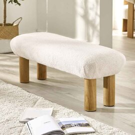 Fisaron Fabric Hallway Seating Bench in White and Oak