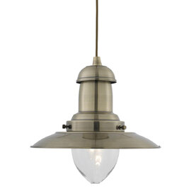 Fisherman Glass Shade Pendant Light In Antique Brass