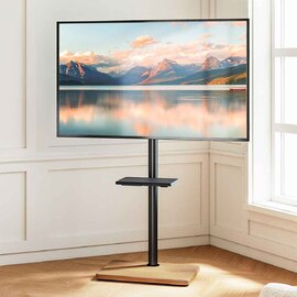 Fivaro Wooden Pedestal TV Stand in Black and Oak