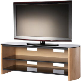 Flare Wooden TV Stand With 2 Shelves In Light Oak And Black