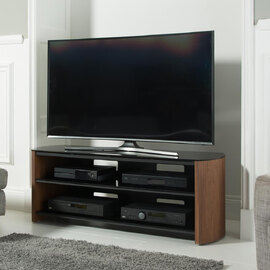 Flare Wooden TV Stand With 2 Shelves In Walnut And Black