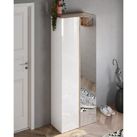 Flint Tall High Gloss Shoe Cabinet 2 Doors In White Cadiz Oak