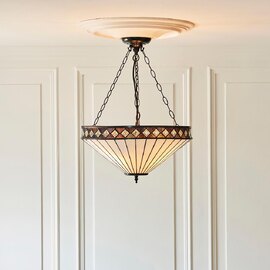 Flint Large Tiffany Glass Inverted Pendant Light In Multicolour
