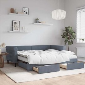 Flint Velvet Daybed With Trundle And Drawers In Dark Grey
