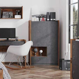 Flint Wooden Storage Cabinet With 2 Doors 1 Drawer In Raw Steel