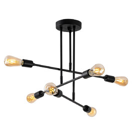 Flower 6 Light Iron Ceiling Pendant Light in BLack