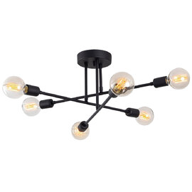 Flower Round 6 Light Iron Ceiling Pendant Light in BLack