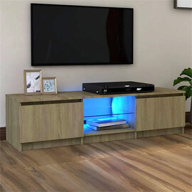 Flurin Wooden TV Stand In Sonoma Oak With LED Lights