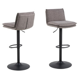 Flynt Light Grey Fabric Bar Chairs With Black Base In Pair