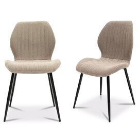 Foley Stone Fabric Dining Chairs with Black Legs in Pair