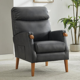 Folsom PU Leather Bedroom Chair With Wooden Legs - Grey