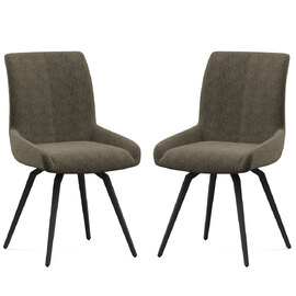 Fomix Mocha Fabric Dining Chair with Black Legs in Pair