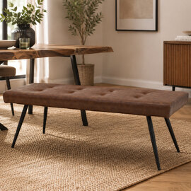 Foni Faux Leather Dining Bench in Tan