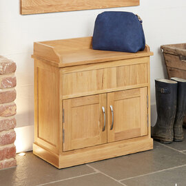 Fornatic Wooden Shoe Storage Seating Bench With 2 Doors In Oak