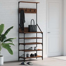 Fremont Wooden Coat Stand With 4 Shelves In Brown Oak