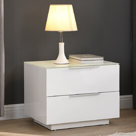 Fresh Bedside Cabinet In White Glass Top And High Gloss