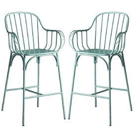 Frisco Retro Light Blue Metal Bistro Bar Stools In Pair